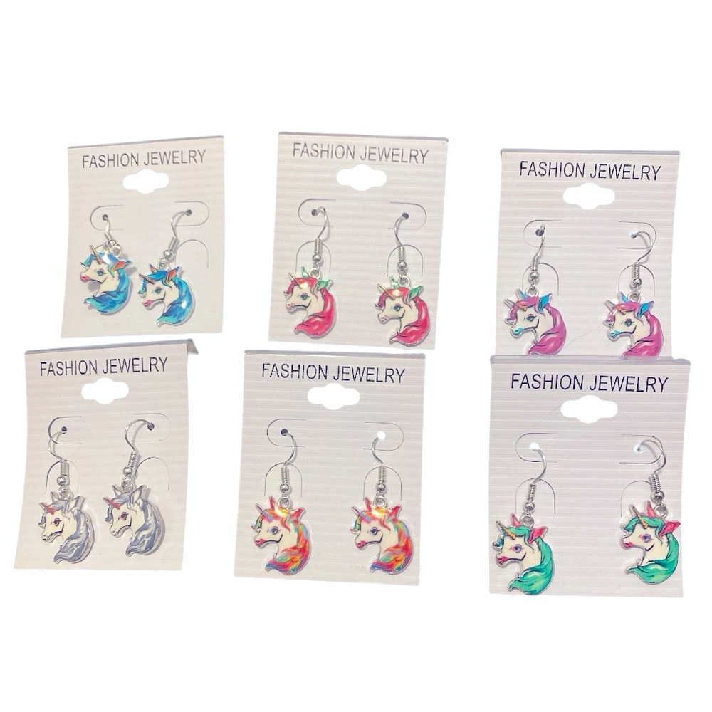 Girls Unicorn hanging pierced wired earrings - set of 6 , various colors NWOT